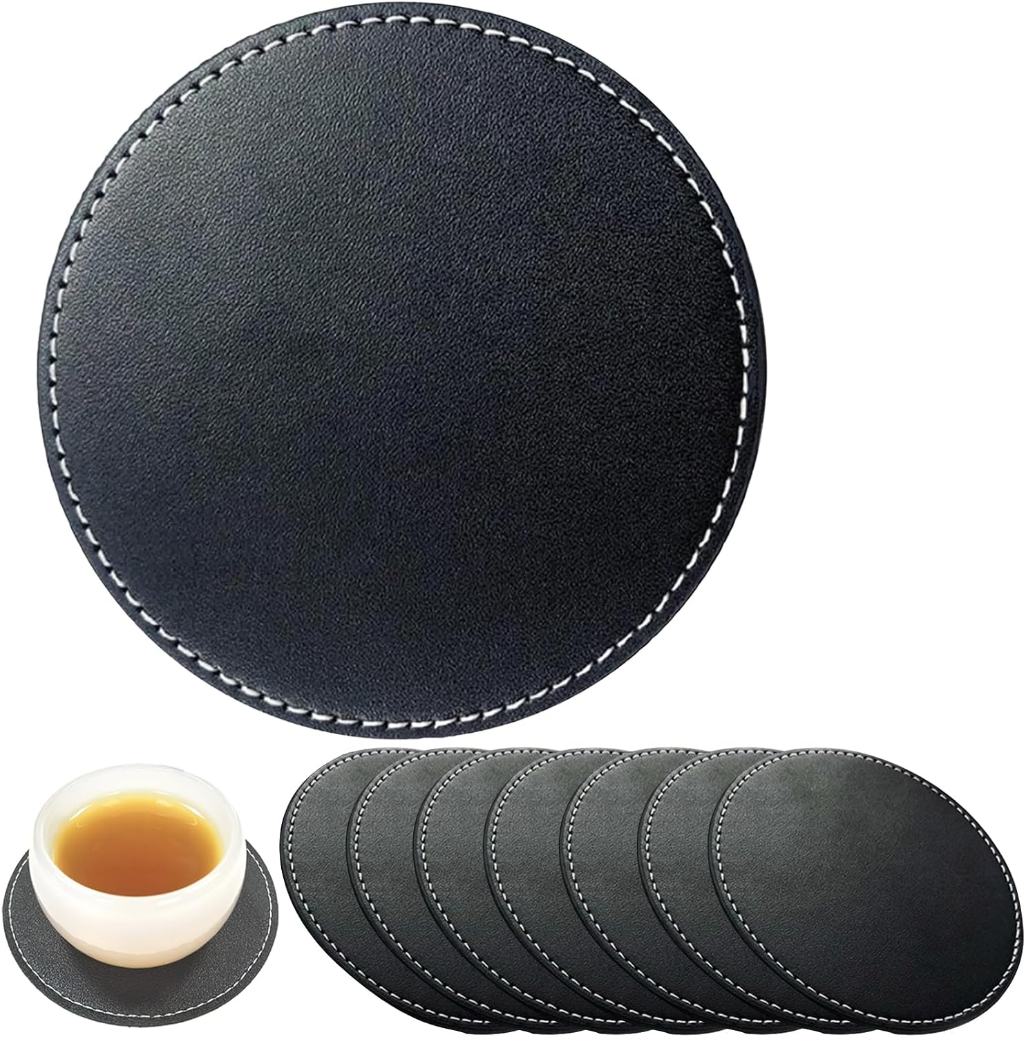 Getränkeuntersetzer — rutschfest, für zuhause, 8 Stück, 10cm, schwarz