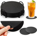 Untersetzer-Set mit Halter: aus PU-Leder, schwarz