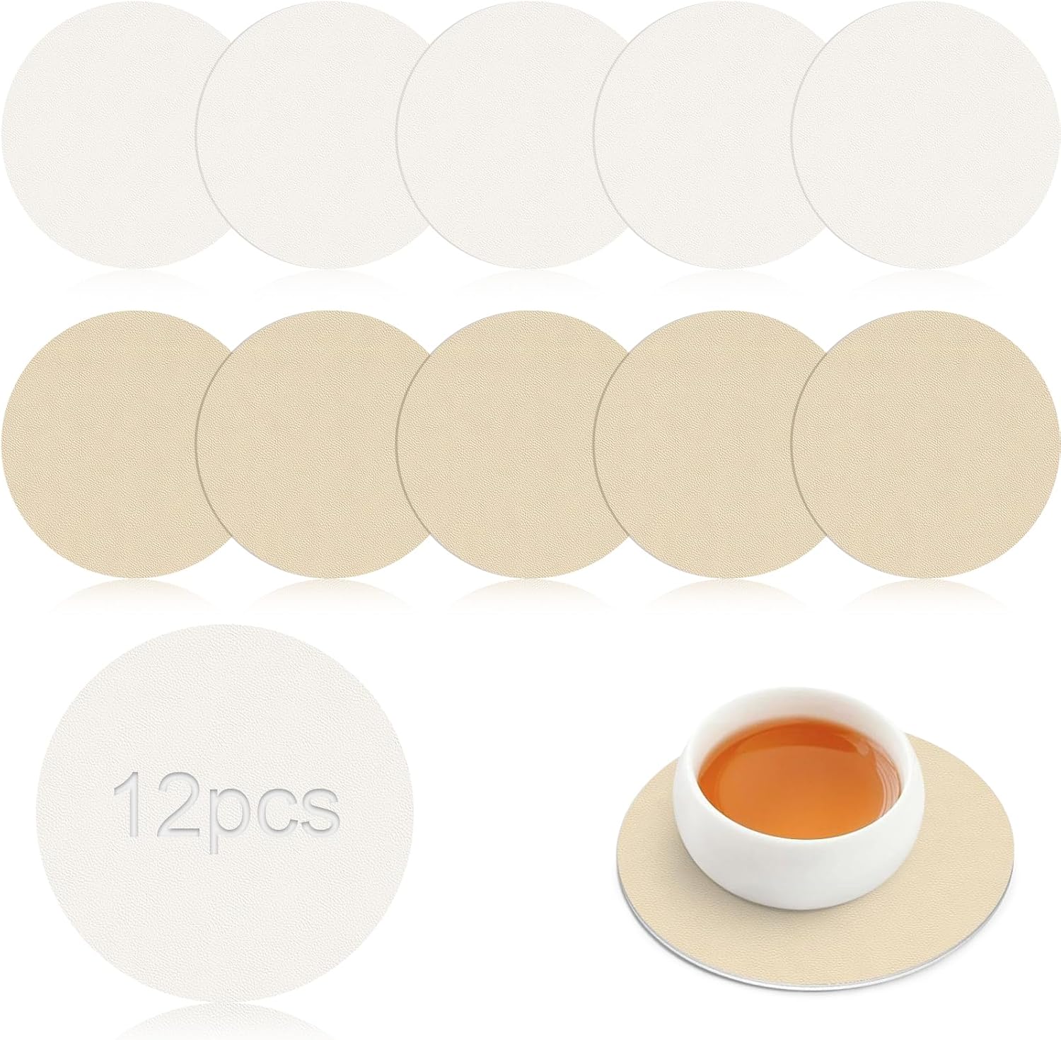 Untersetzer-Set mit Halter — rutschfest, aus PU-Leder, 12 Stück, 10cm