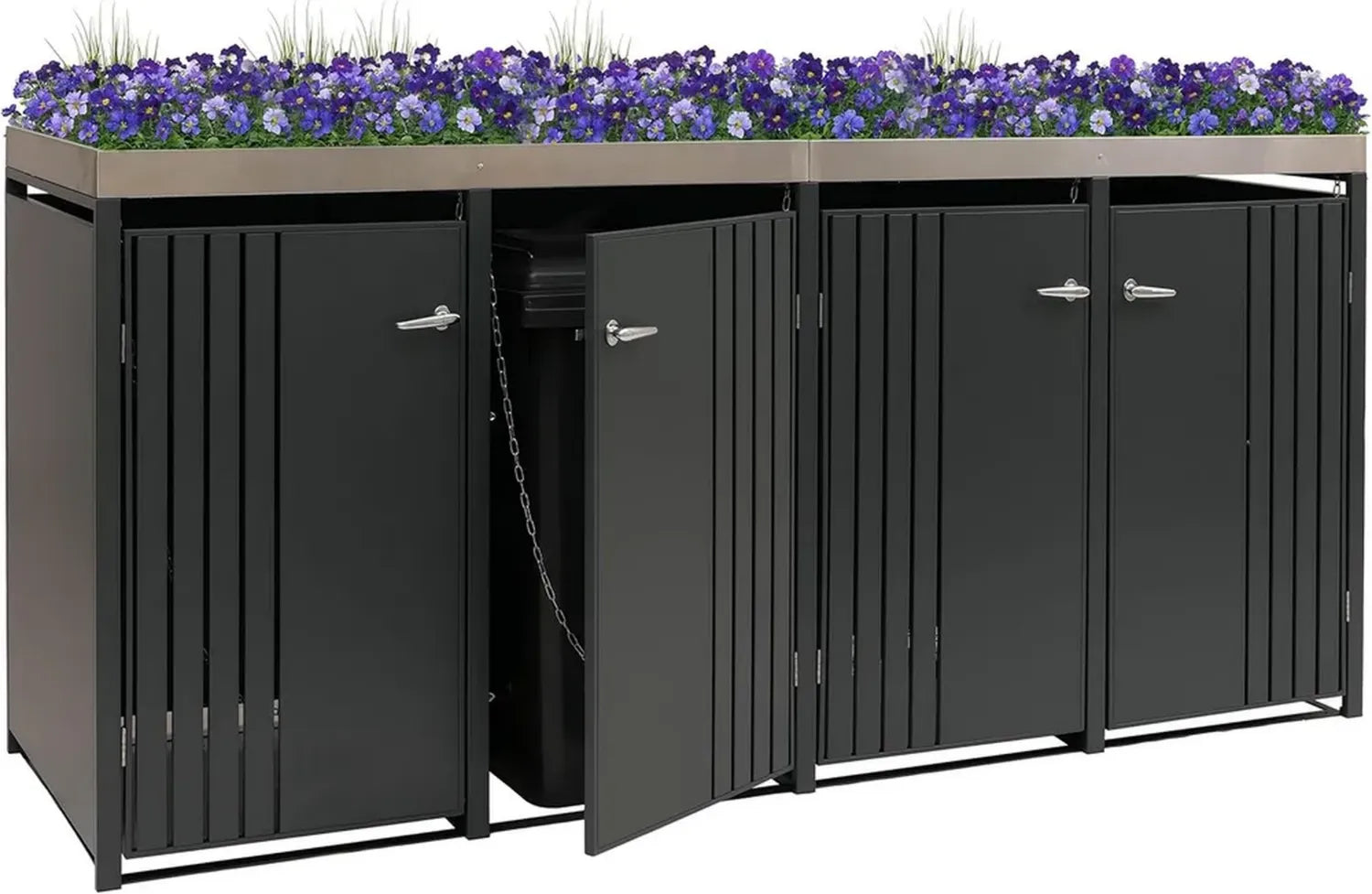 Metall-Mülltonnenbox mit Pflanzkasten, 4er für 120x260cm, 95kg, Anthrazit