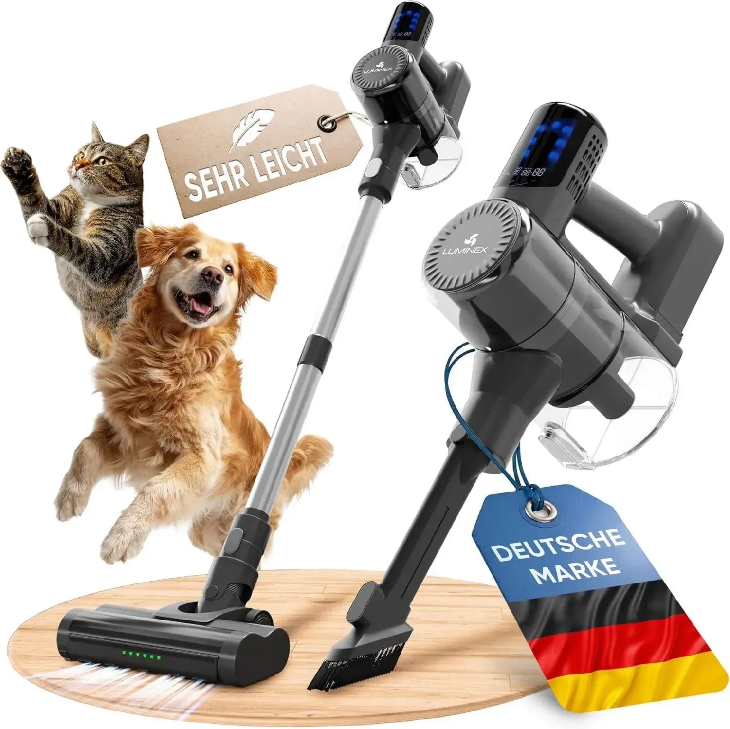 Kabelloser 3-in-1 Akkustaubsauger mit LED-Anzeige und Anti-Tangle Bürste für Tierhaare