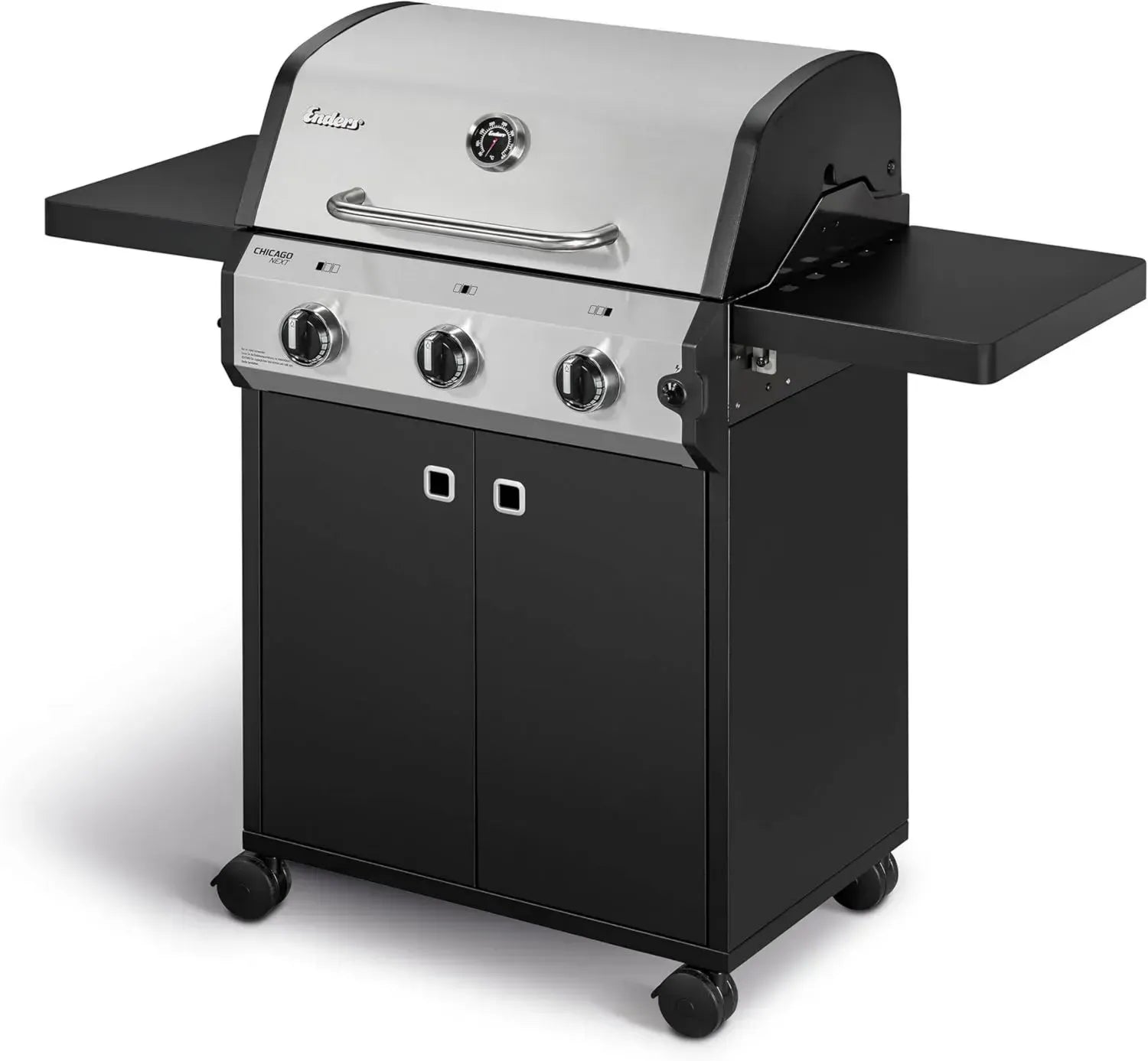 Enders Gasgrill Chicago Profi 3, leistungsstarke Edelstahlbrenner, robuste Haube, Gusseisenrost, klappbare Seitenablagen, eingebautes Thermometer, 9,6 kW